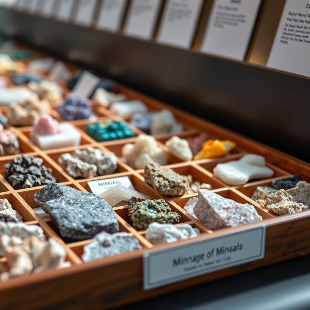 Mineral specimen display box with gravel